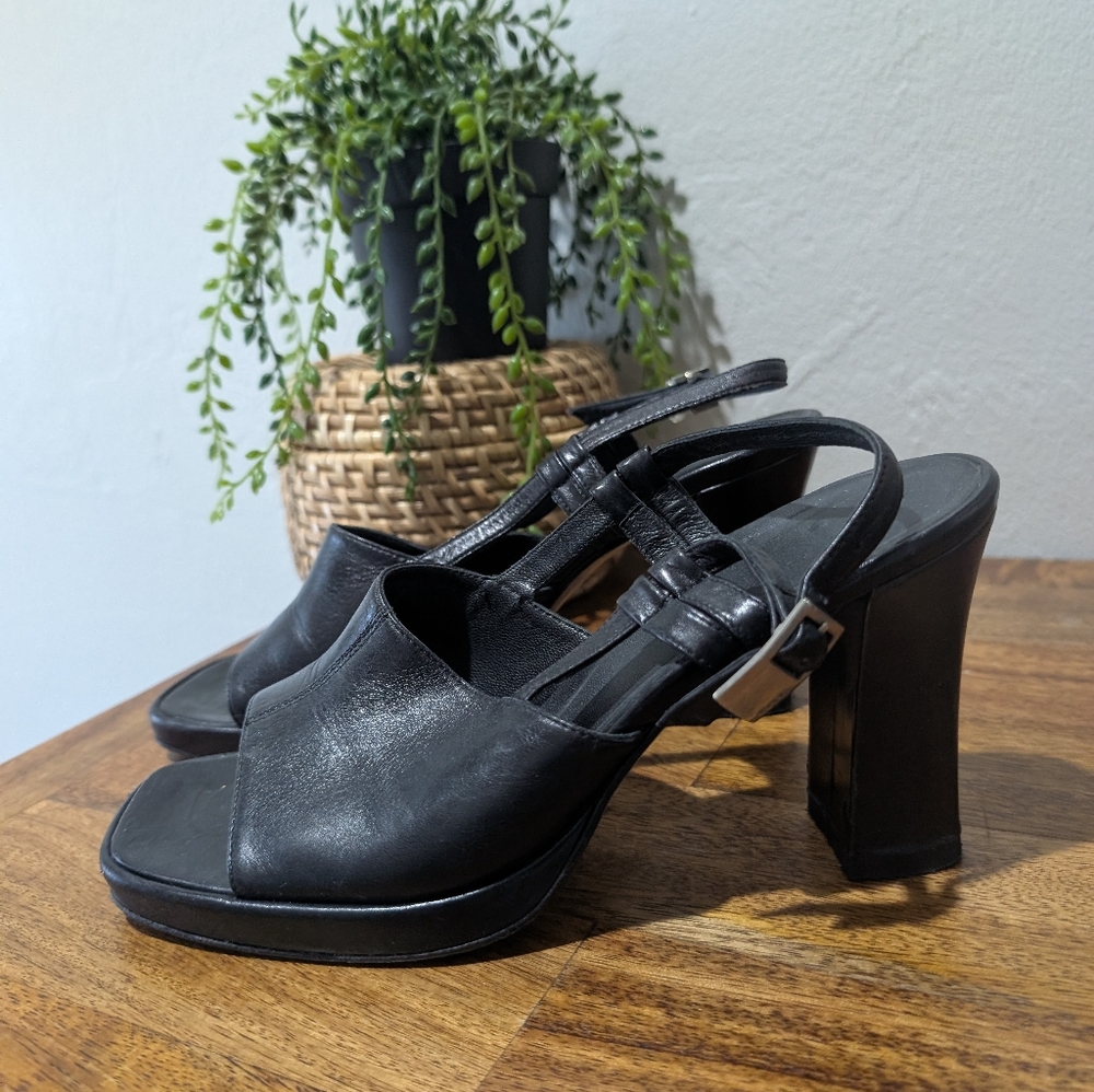 Authenticated Vintage Gucci Slingback Black Open Toe 4.5" Heels‎ Size 5.5 - Picture 7 of 9